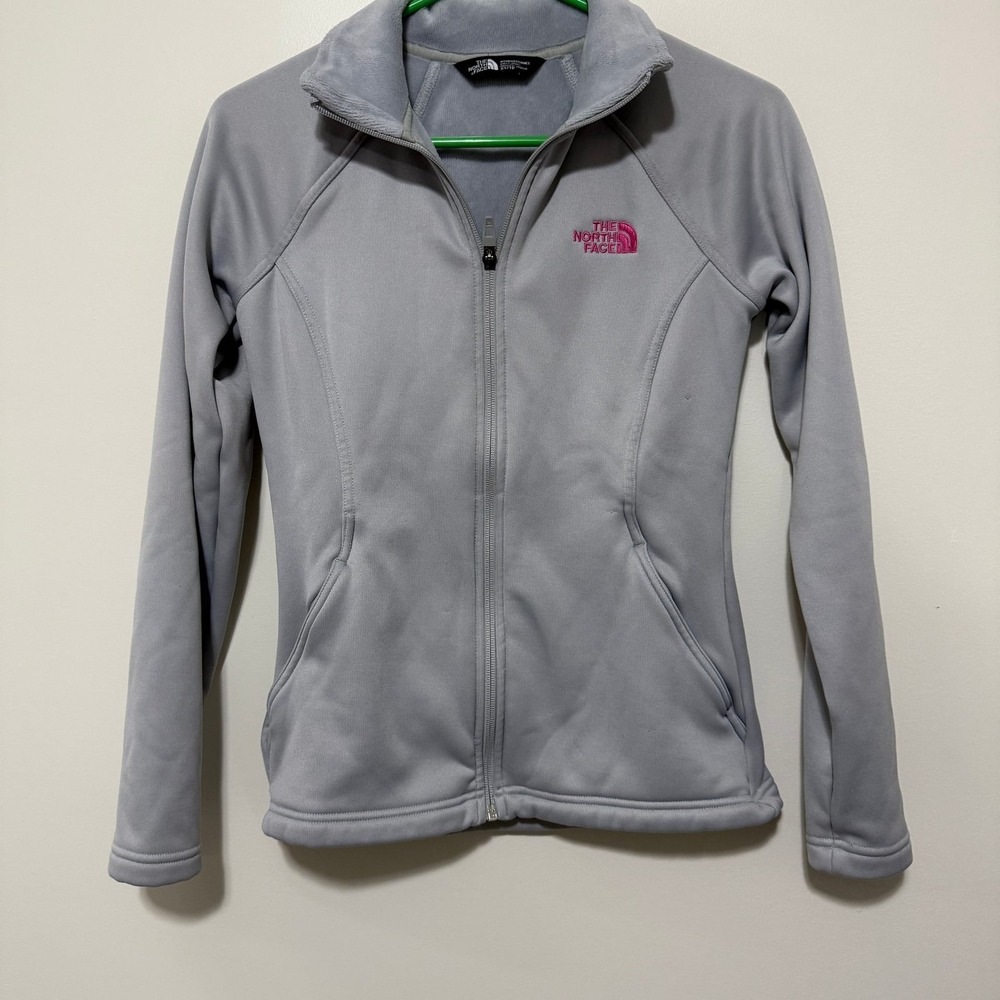 The North Face Agave Full Zip Fleece Jacket Gray Pink Logo Womens XS